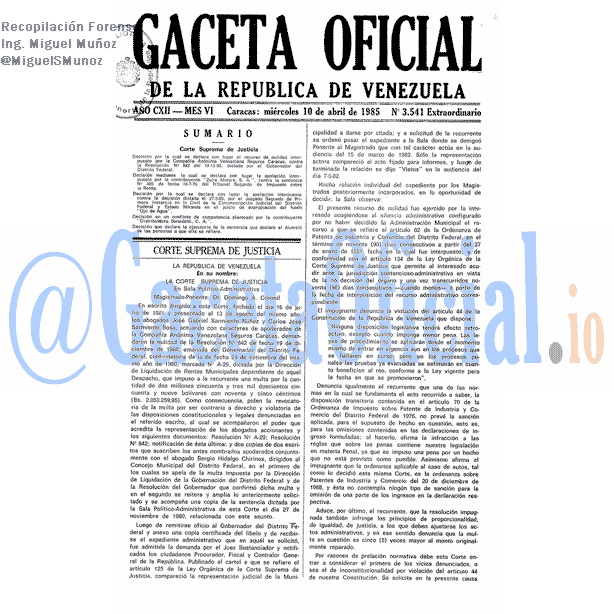 Gaceta Oficial 3541 del 10 Abril 1985