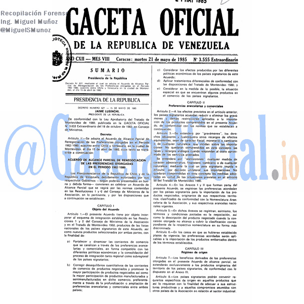 Gaceta Oficial 3555 del 21 Mayo 1985