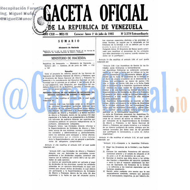 Gaceta Oficial 3579 del 1 Julio 1985