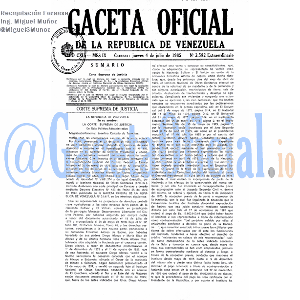 Gaceta Oficial 3582 del 4 Julio 1985