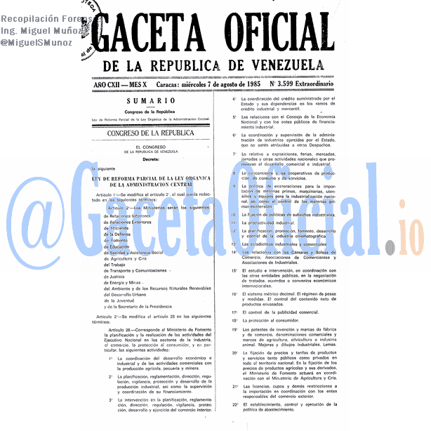 Gaceta Oficial 3599 del 7 Agosto 1985