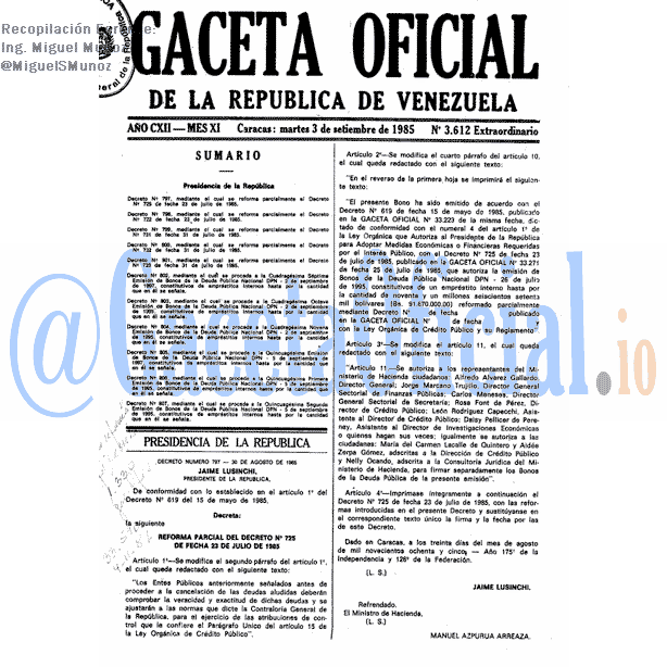 Gaceta Oficial 3612 del 3 Septiembre 1985