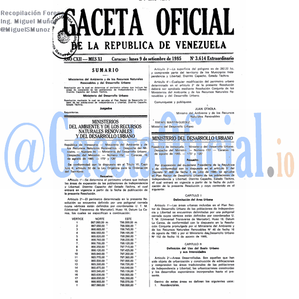 Gaceta Oficial 3614 del 9 Septiembre 1985