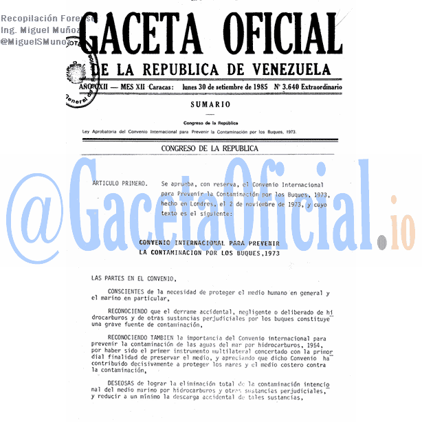 Gaceta Oficial 3640 del 30 Septiembre 1985