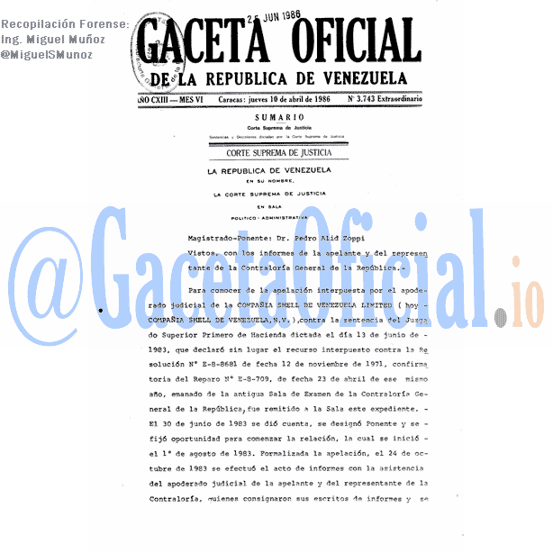 Gaceta Oficial 3743 del 10 Abril 1986