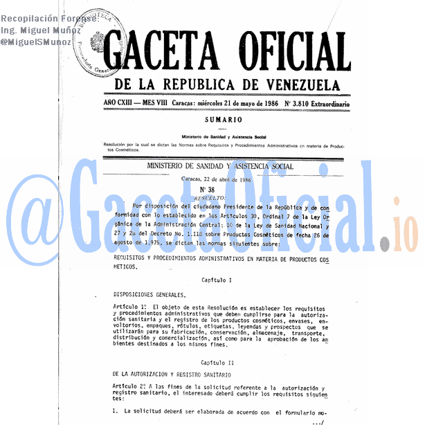 Gaceta Oficial 3810 del 21 Mayo 1986
