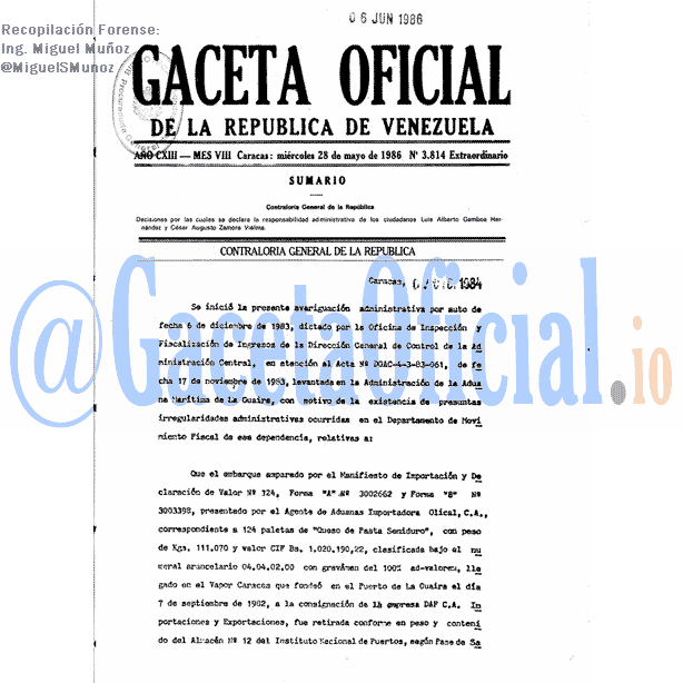 Gaceta Oficial 3814 del 28 Mayo 1986