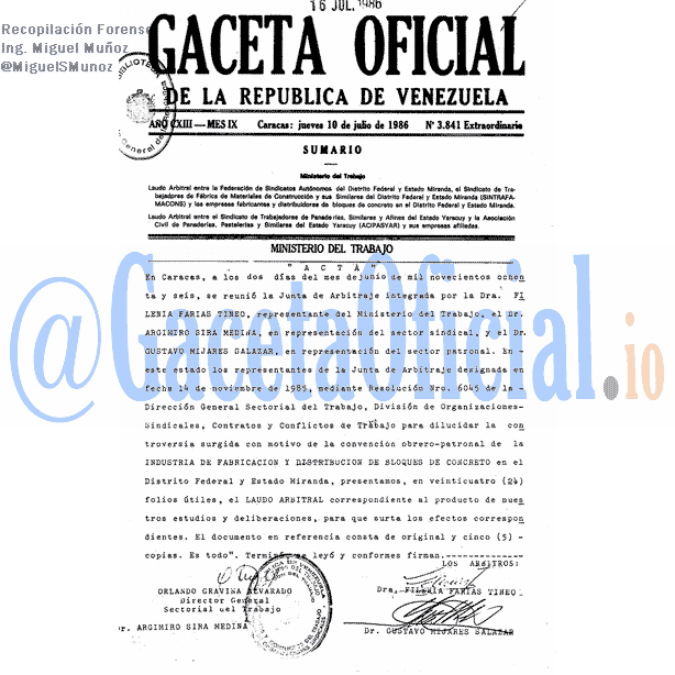 Gaceta Oficial 3841 del 10 Julio 1986