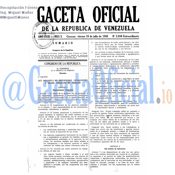 Gaceta Oficial 3850 del 18 Julio 1986