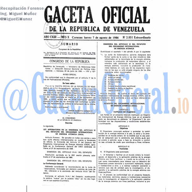 Gaceta Oficial 3851 del 7 Agosto 1986