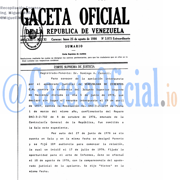 Gaceta Oficial 3875 del 25 Agosto 1986