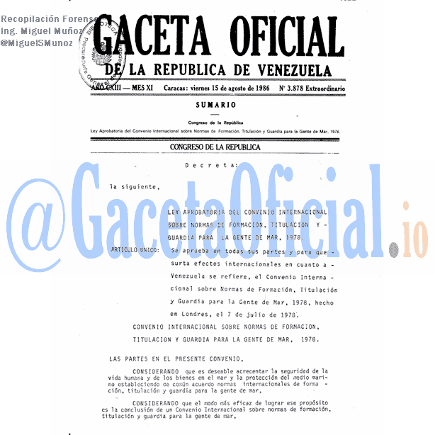 Gaceta Oficial 3878 del 15 Agosto 1986