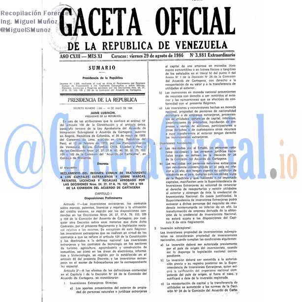Gaceta Oficial 3881 del 29 Agosto 1986