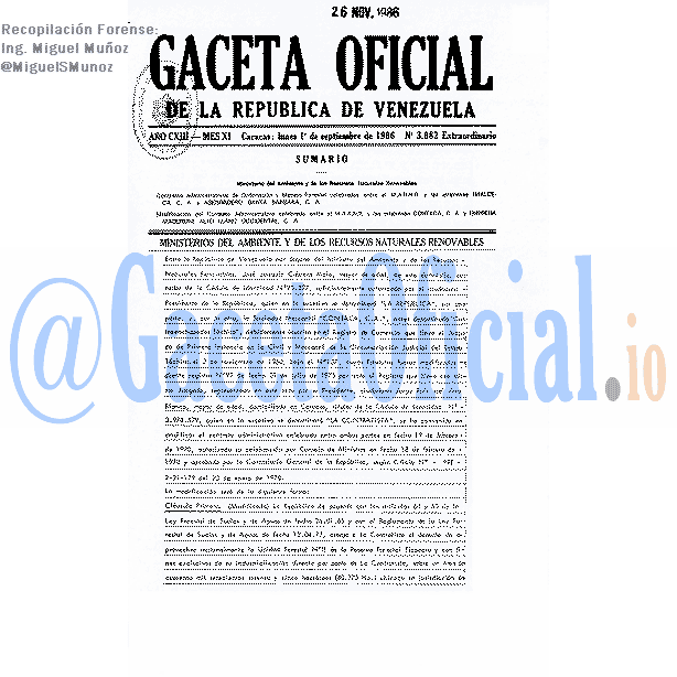Gaceta Oficial 3882 del 1 Septiembre 1986