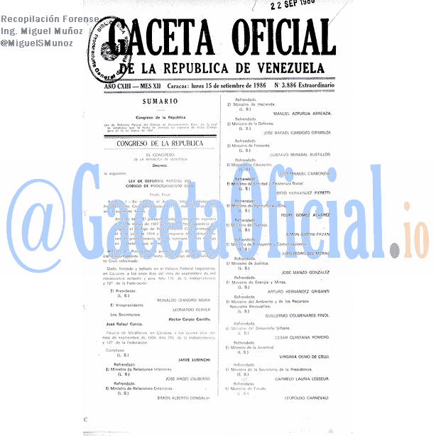 Gaceta Oficial 3886 del 15 Septiembre 1986