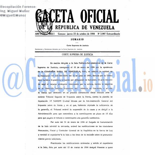 Gaceta Oficial 3907 del 23 Octubre 1986