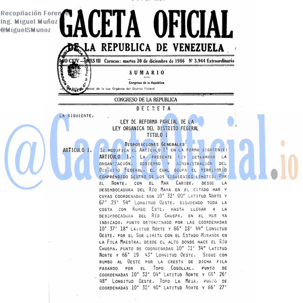 Gaceta Oficial 3944 del 30 Diciembre 1986