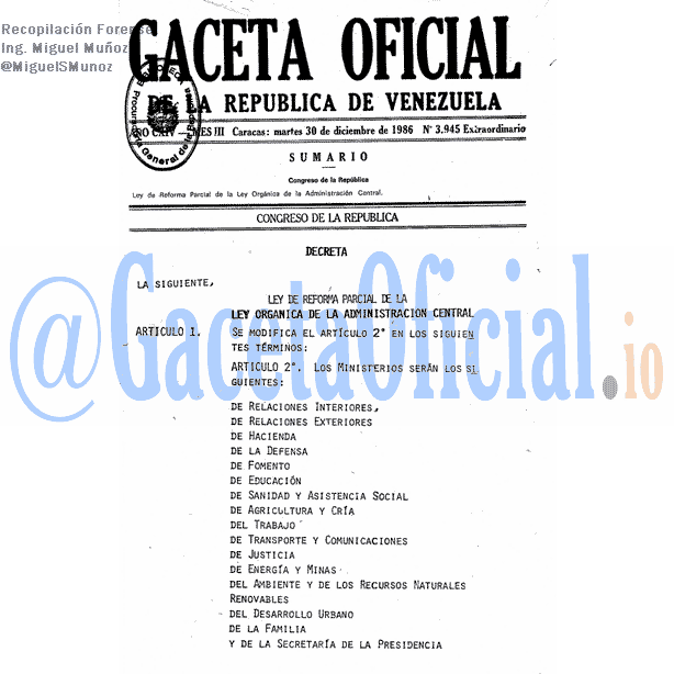 Gaceta Oficial 3945 del 30 Diciembre 1986