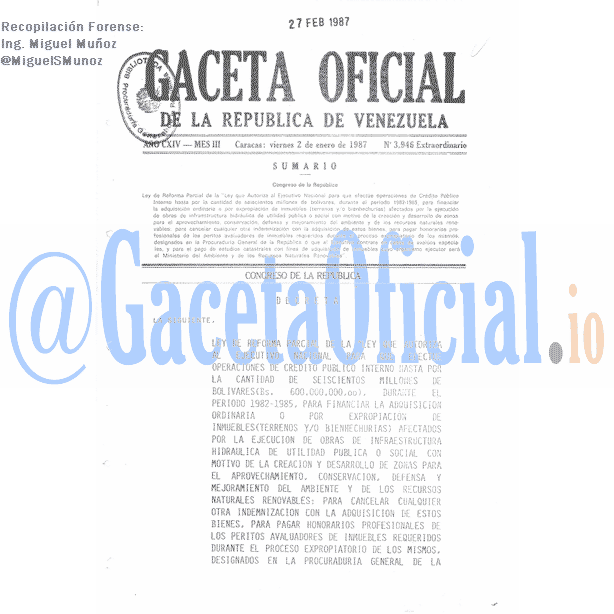 Gaceta Oficial 3946 del 2 Enero 1987