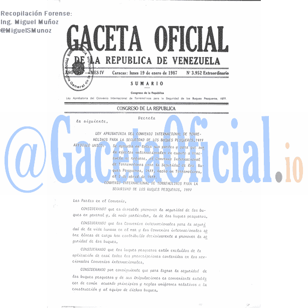 Gaceta Oficial 3952 del 19 Enero 1987