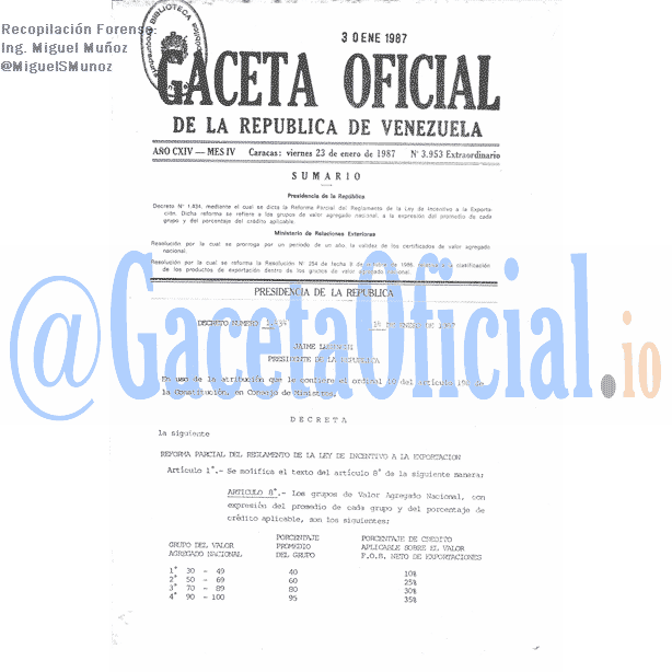 Gaceta Oficial 3953 del 23 Enero 1987