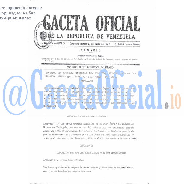 Gaceta Oficial 3954 del 27 Enero 1987
