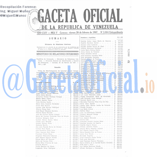 Gaceta Oficial 3964 del 20 Febrero 1987