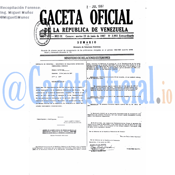 Gaceta Oficial 3993 del 23 Junio 1987