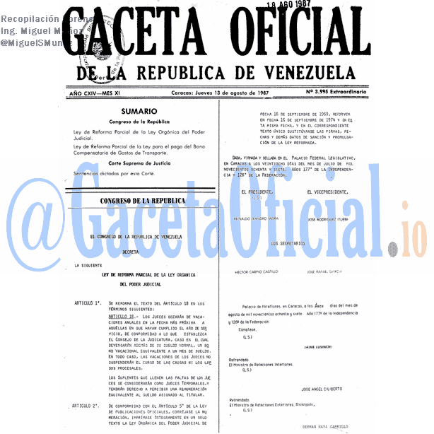 Gaceta Oficial 3995 del 13 Agosto 1987