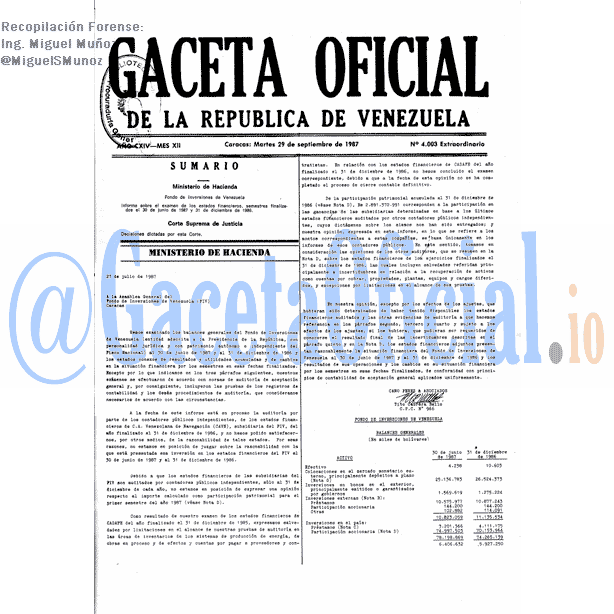 Gaceta Oficial 4003 del 29 Septiembre 1987