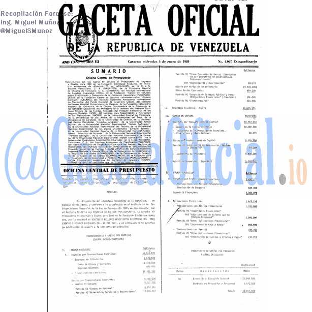 Gaceta Oficial 4067 del 4 Enero 1989