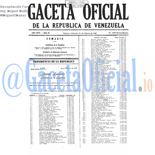 Gaceta Oficial 4072 del 1 Febrero 1989