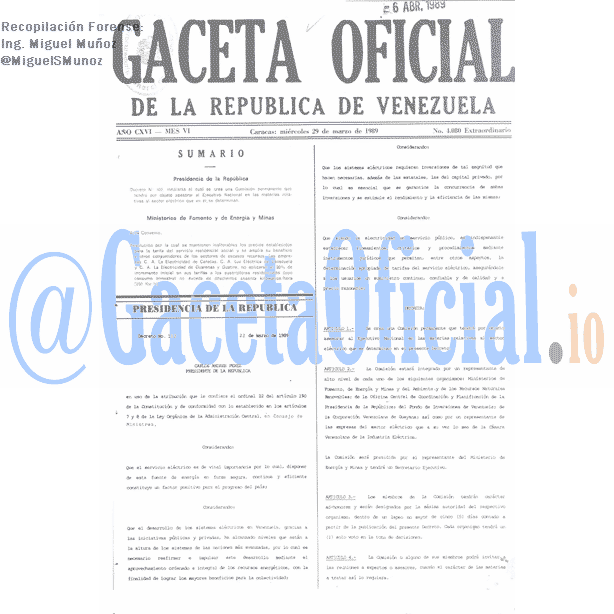 Gaceta Oficial 4080 del 29 Marzo 1989