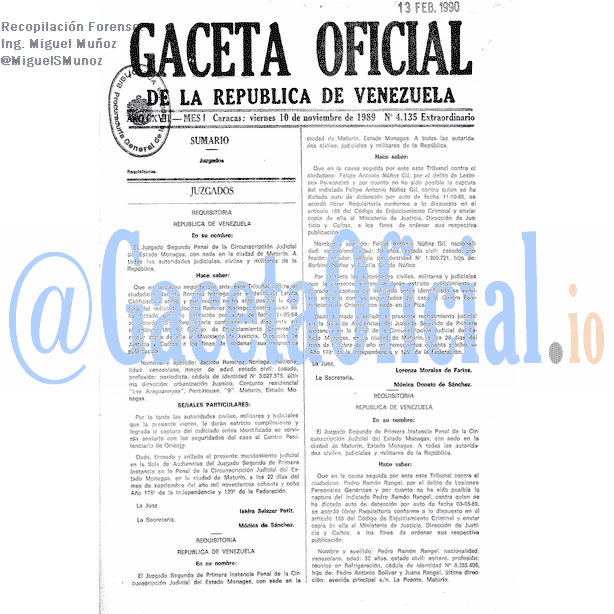 Gaceta Oficial 4135 del 10 Noviembre 1989