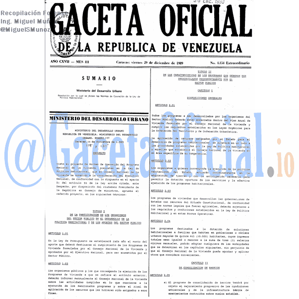 Gaceta Oficial 4154 del 29 Diciembre 1989