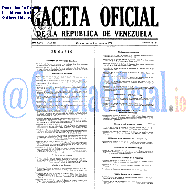 Gaceta Oficial 34379 del 2 Enero 1990