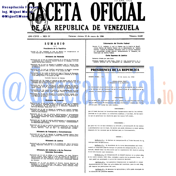 Gaceta Oficial 34387 del 12 Enero 1990