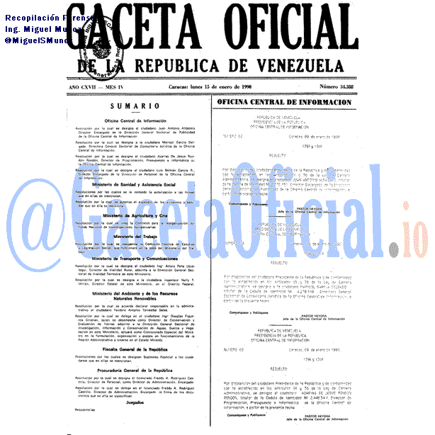 Gaceta Oficial 34388 del 15 Enero 1990