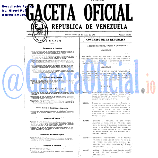 Gaceta Oficial 34397 del 26 Enero 1990