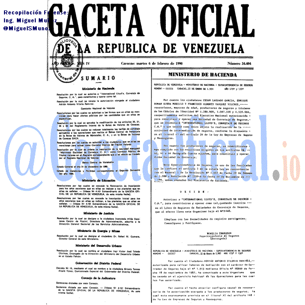 Gaceta Oficial 34404 del 6 Febrero 1990