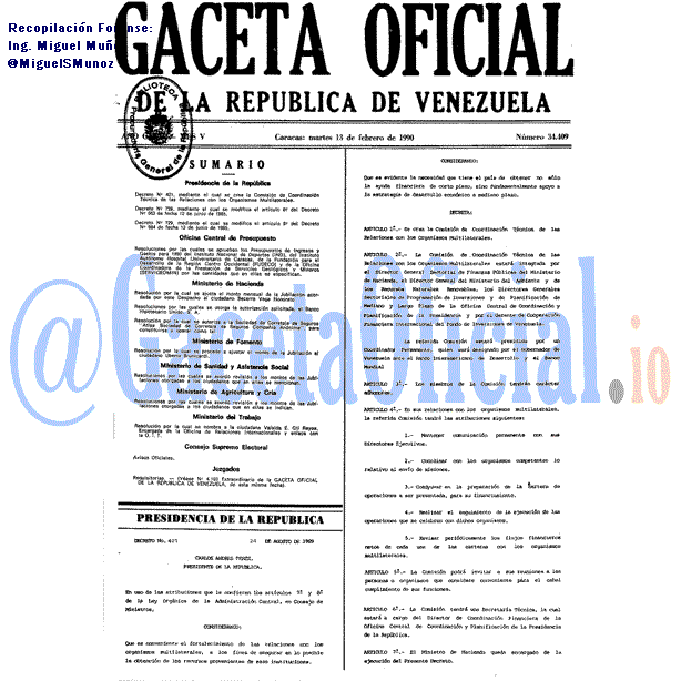 Gaceta Oficial 34409 del 13 Febrero 1990
