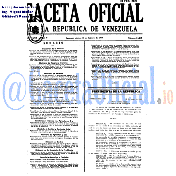 Gaceta Oficial 34412 del 16 Febrero 1990