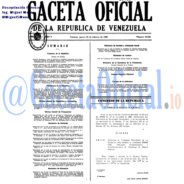 Gaceta Oficial 34416 del 22 Febrero 1990