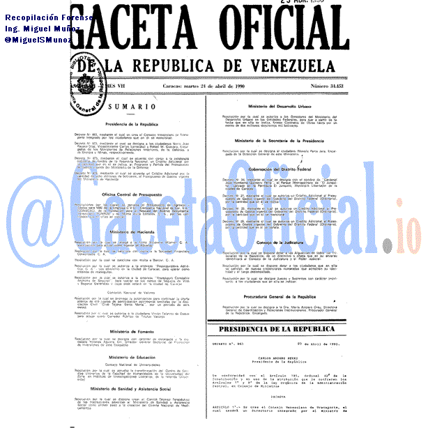 Gaceta Oficial 34453 del 24 Abril 1990