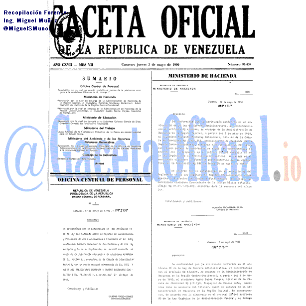 Gaceta Oficial 34459 del 3 Mayo 1990