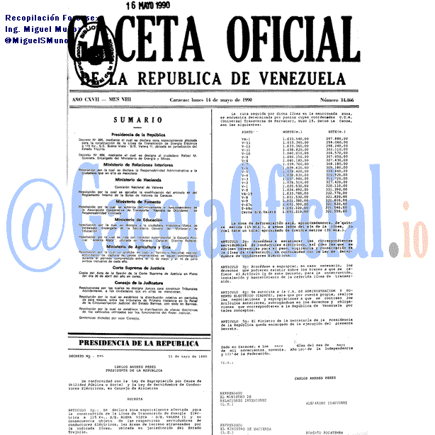 Gaceta Oficial 34466 del 14 Mayo 1990