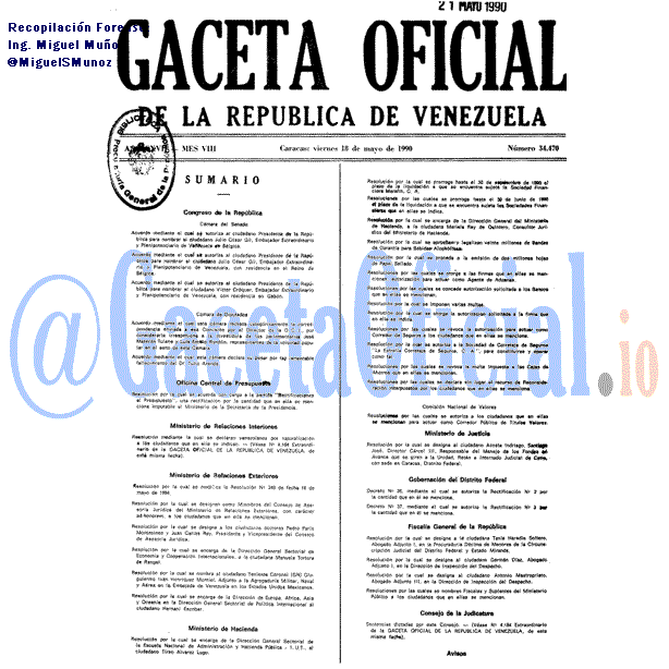 Gaceta Oficial 34470 del 18 Mayo 1990