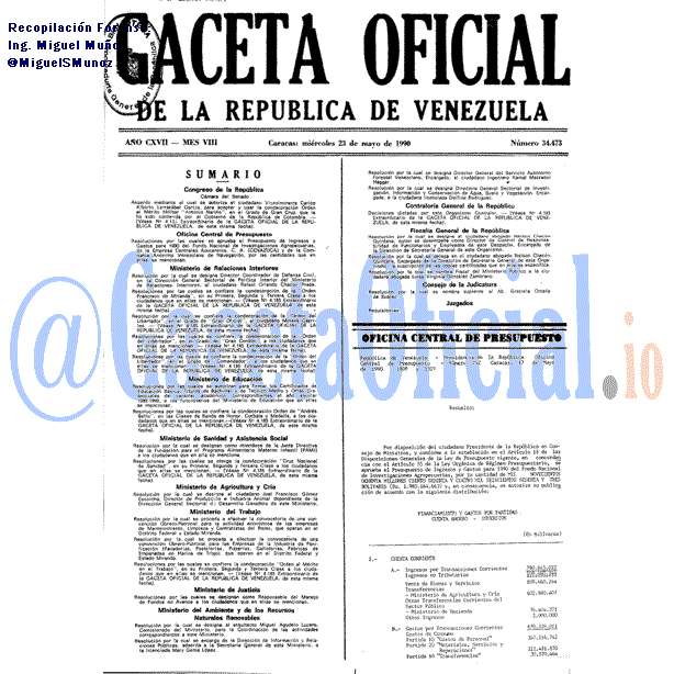 Gaceta Oficial 34473 del 23 Mayo 1990