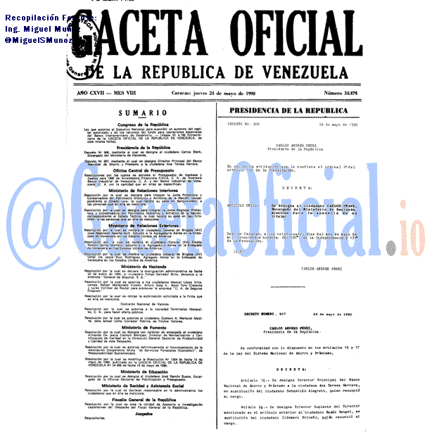 Gaceta Oficial 34474 del 24 Mayo 1990
