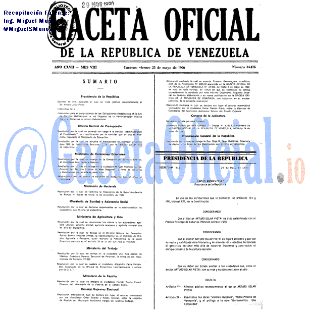 Gaceta Oficial 34475 del 25 Mayo 1990